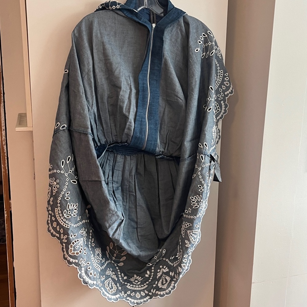 Anthropologie The Tommie Denim Chambray Zip Front Eyelet Trim Dress Blue XSP NWT - Picture 12 of 14